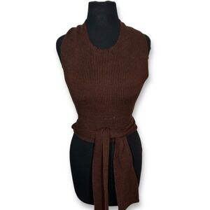 EUC Free People FP Beach Knit‎ Halter Crop Top Sleeveless Wrap Tie Brown Small